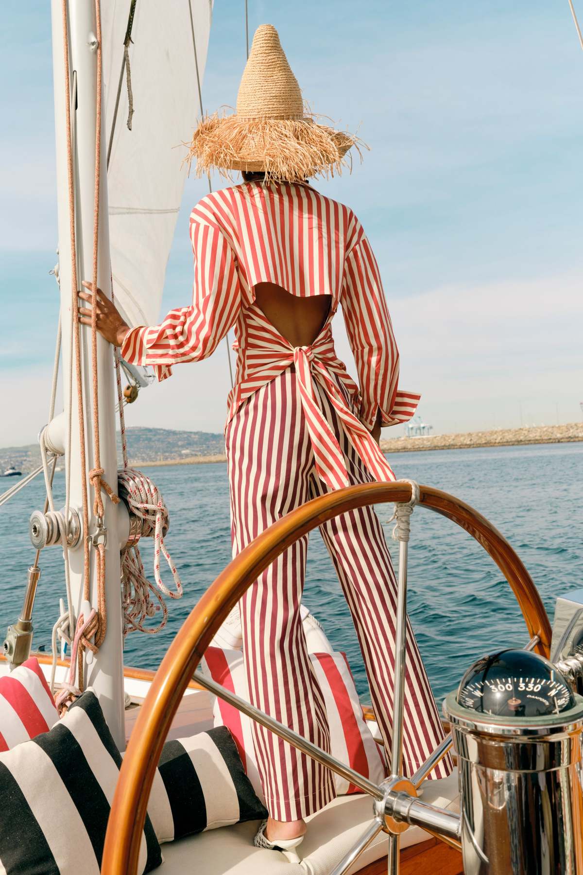 Simon Miller Loch Poplin Button Up Top - Venetian Red Stripe - Image 1 of 7