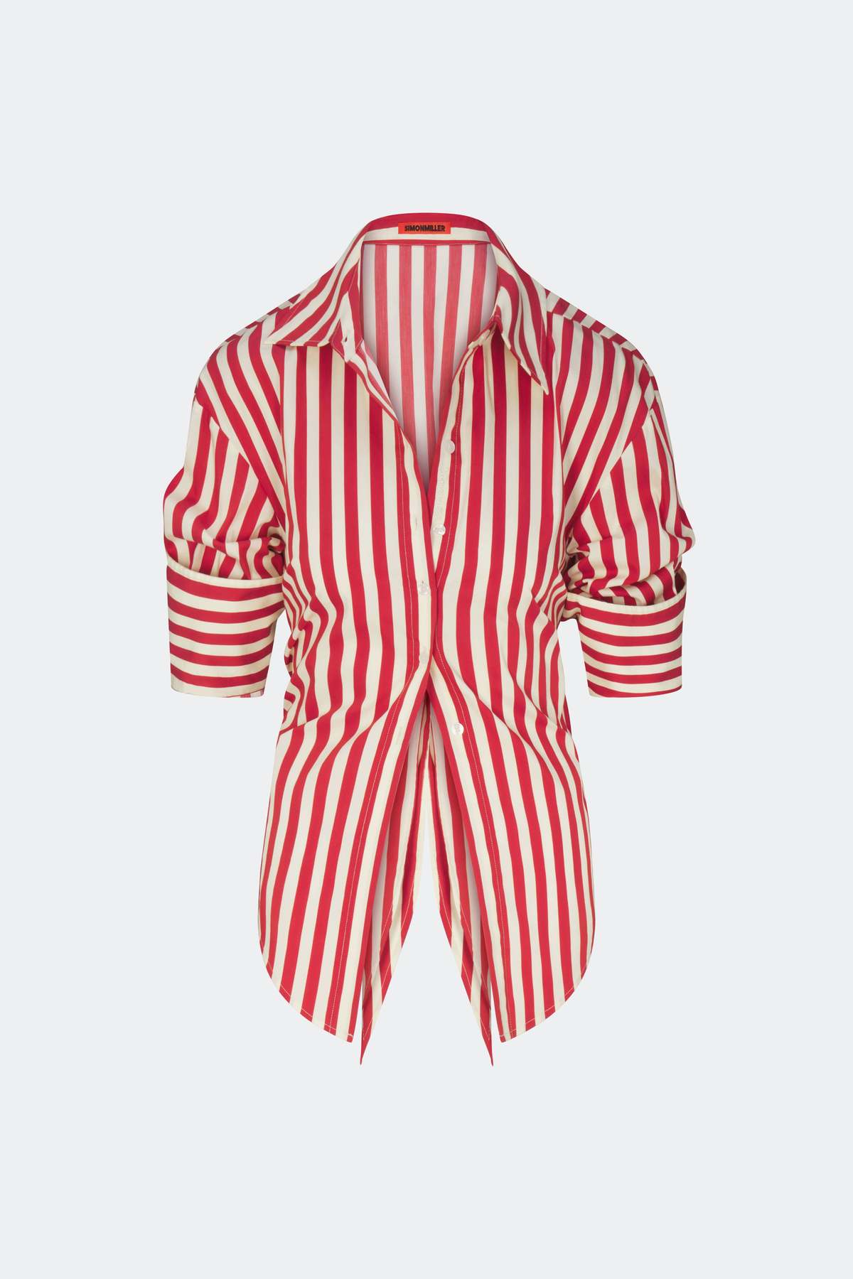 Simon Miller Loch Poplin Button Up Top - Venetian Red Stripe - Image 2 of 7