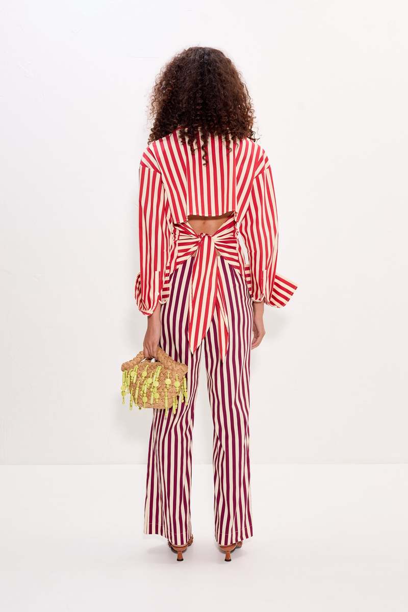 Simon Miller Loch Poplin Button Up Top - Venetian Red Stripe