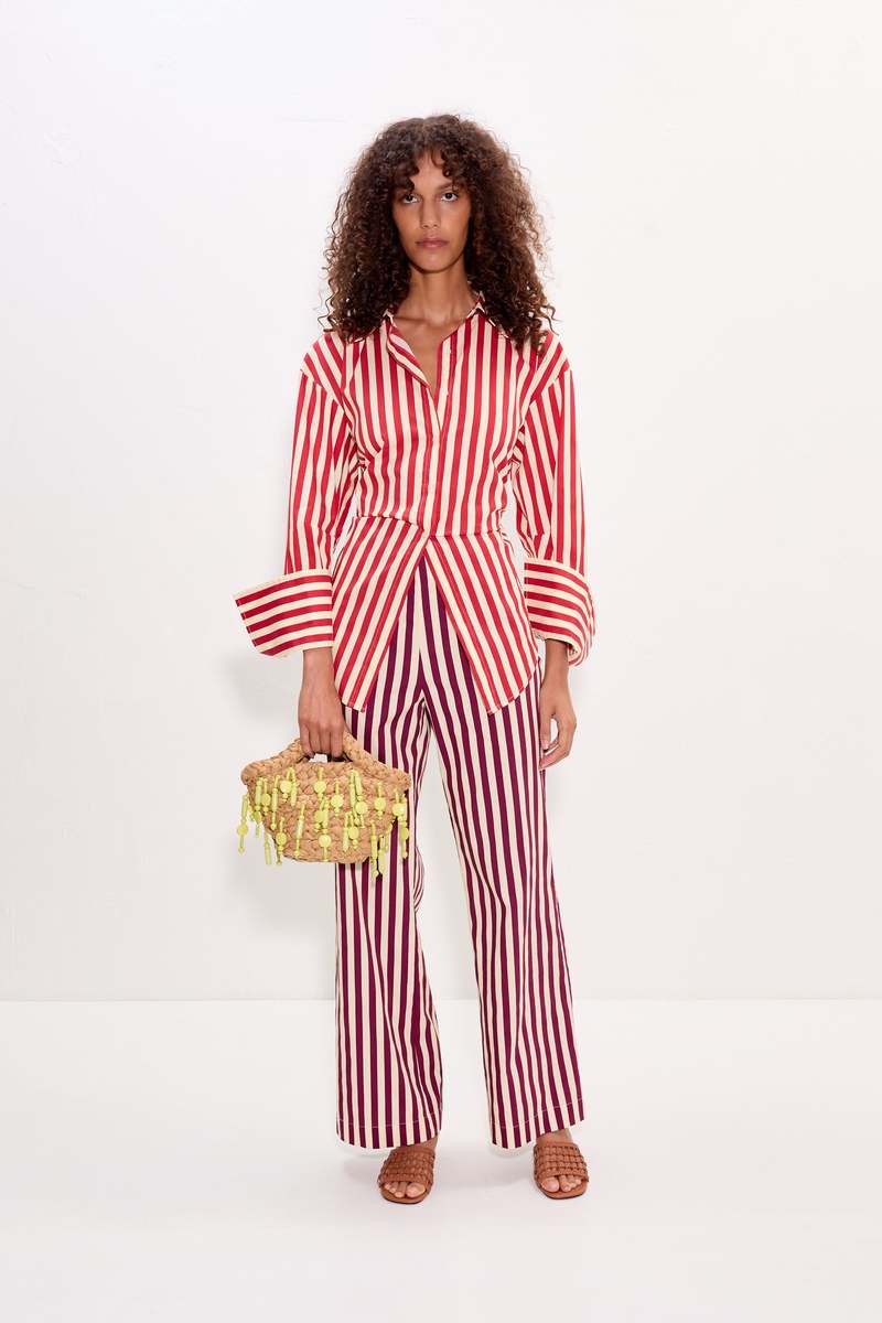 Simon Miller Loch Poplin Button Up Top - Venetian Red Stripe
