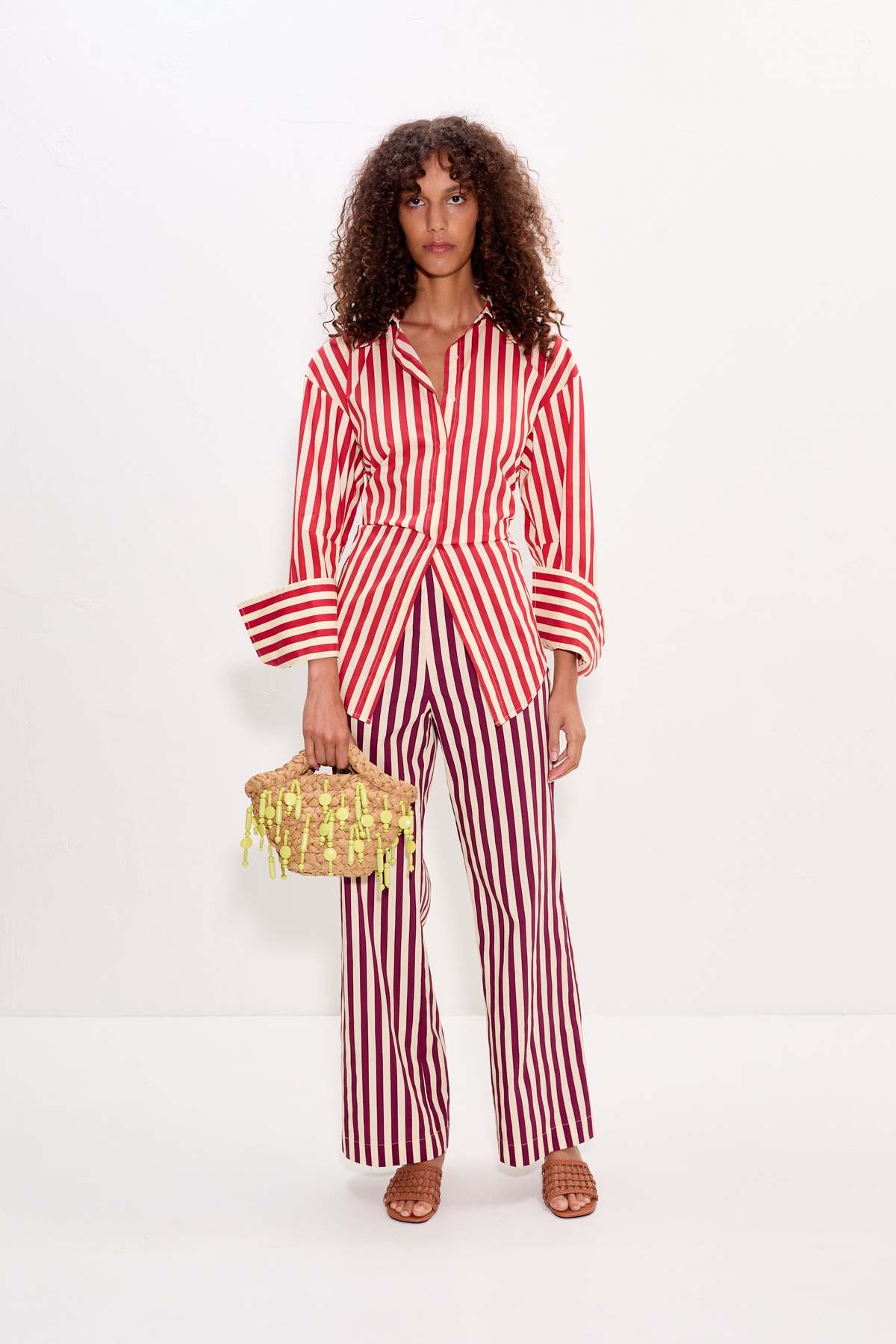 Simon Miller Loch Poplin Button Up Top - Venetian Red Stripe - Image 4 of 7