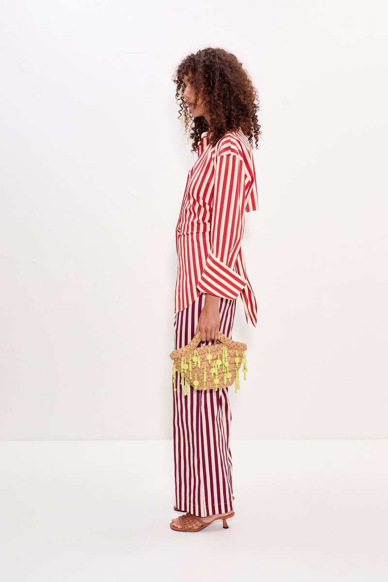 Simon Miller Loch Poplin Button Up Top - Venetian Red Stripe