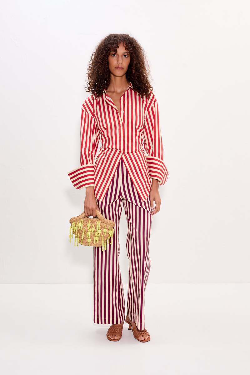 Simon Miller Loch Poplin Button Up Top - Venetian Red Stripe