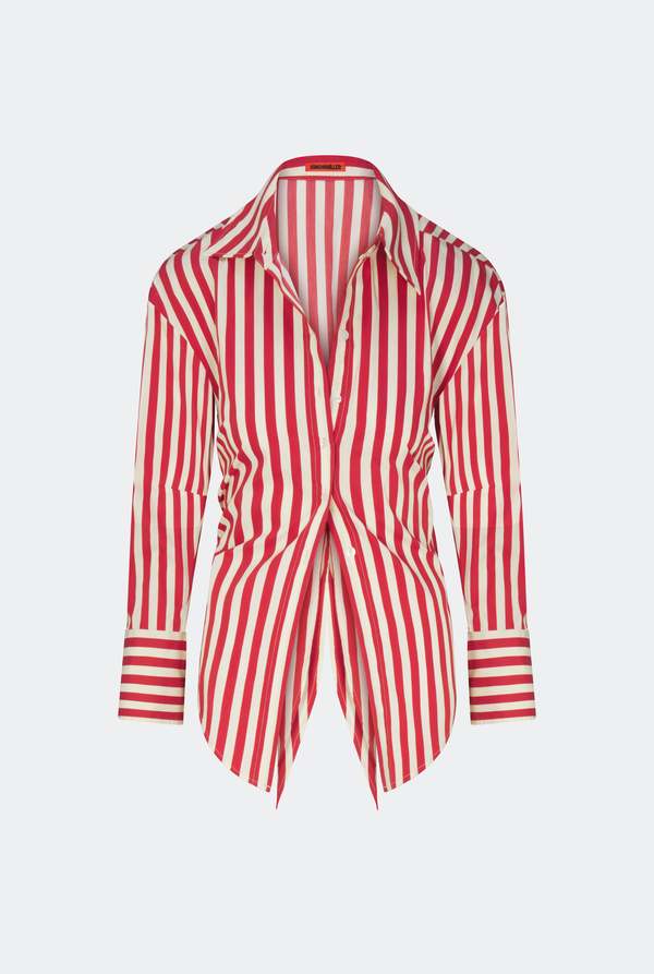 Simon Miller Loch Poplin Button Up Top - Venetian Red Stripe