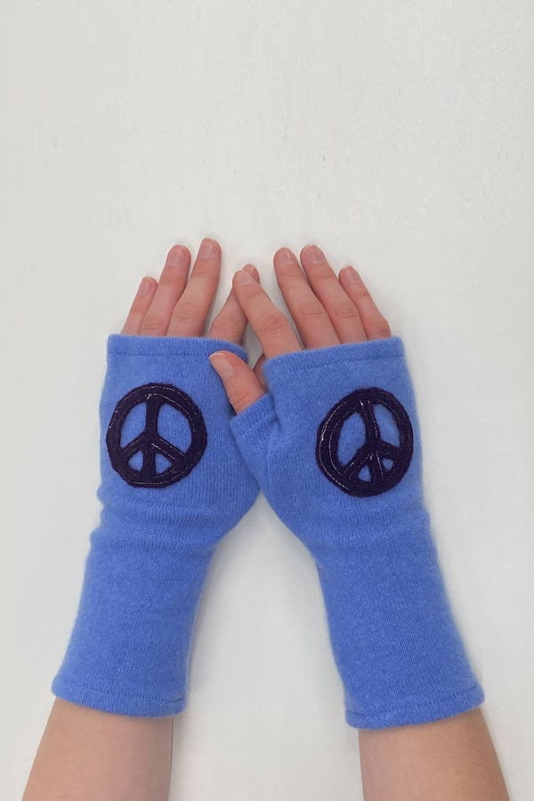 Sardine Clothing Co. Peace Fingerless Cashmere Gloves - Grey/Turquoise