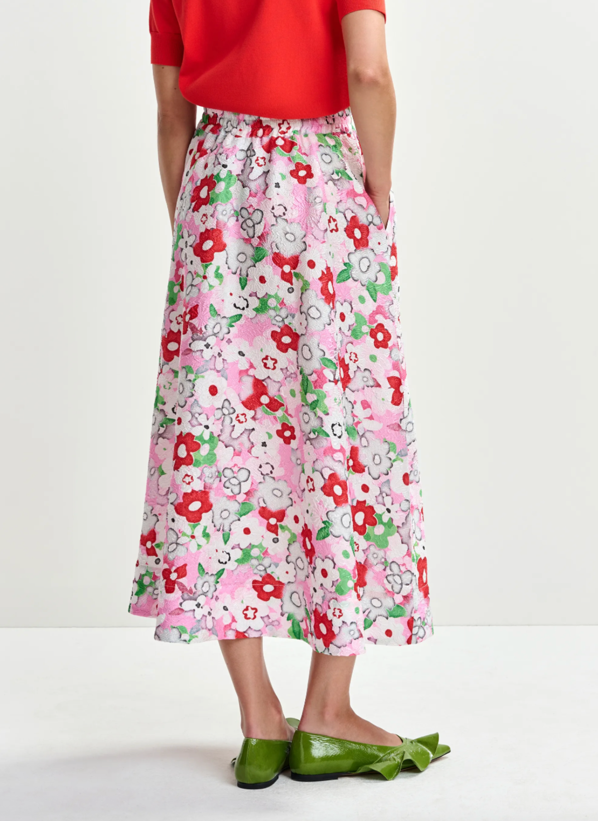 Essentiel Antwerp Julianne Floral Jacquard Midi Skirt - Image 3 of 6