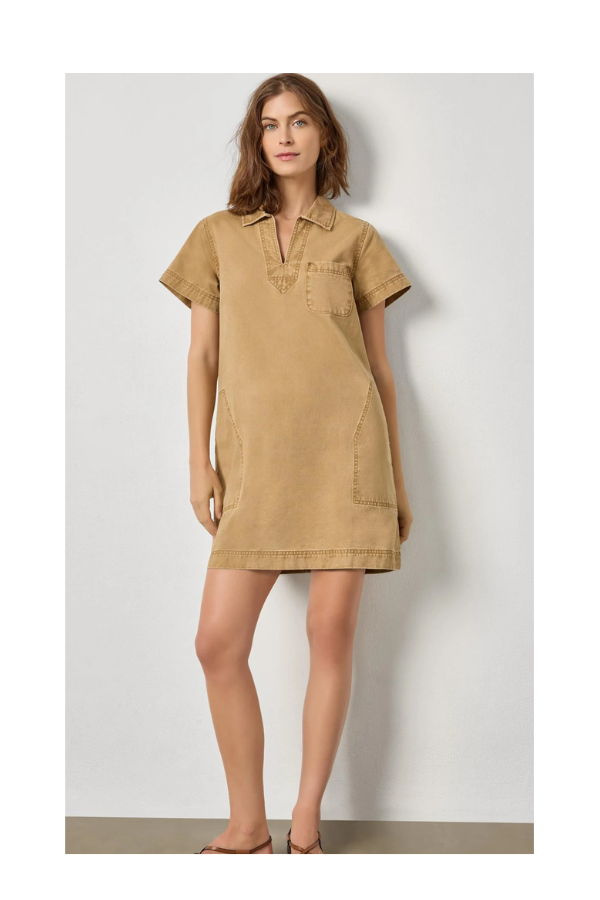 Lilla P. Twill Split Neck Collared Dress
