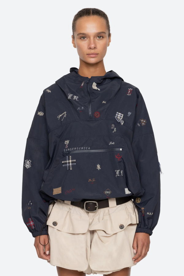 Sea NY Claira Embroidered Windbreaker - Navy