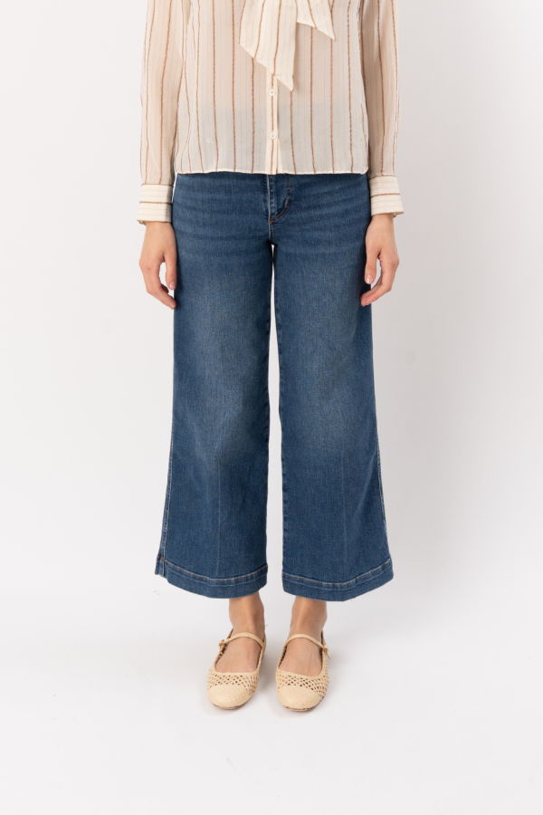 Frame Seamed Wide Leg Trouser Crop Jeans - Charity