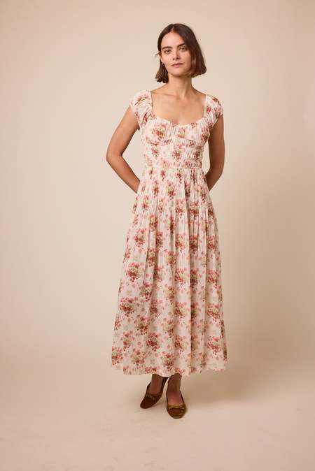 mira midi dress Mira Floral Jacquard Tiered Midi Dress in Ivory L