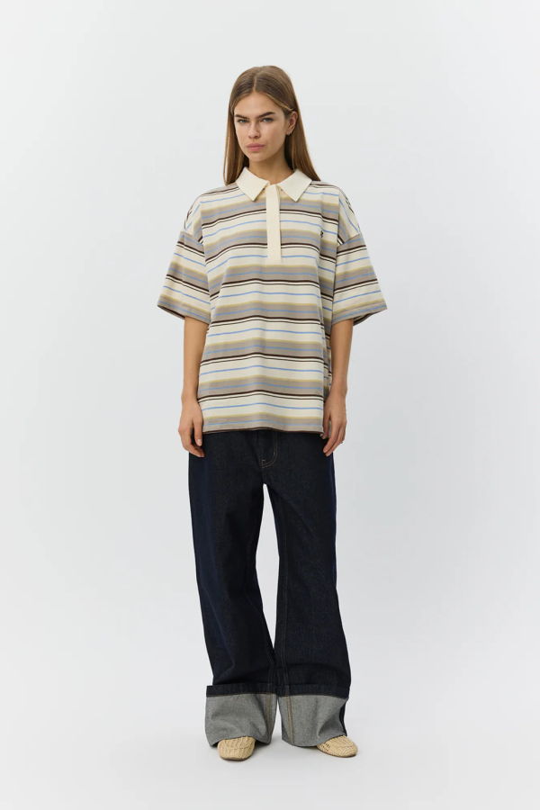 Sofie Schnoor Pils Oversized Polo - Off White Stripe
