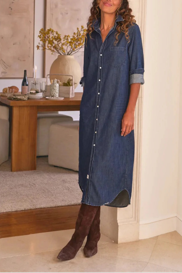 Frank & Eileen Rory Maxi Shirtdress Dress - Dark Wash Denim