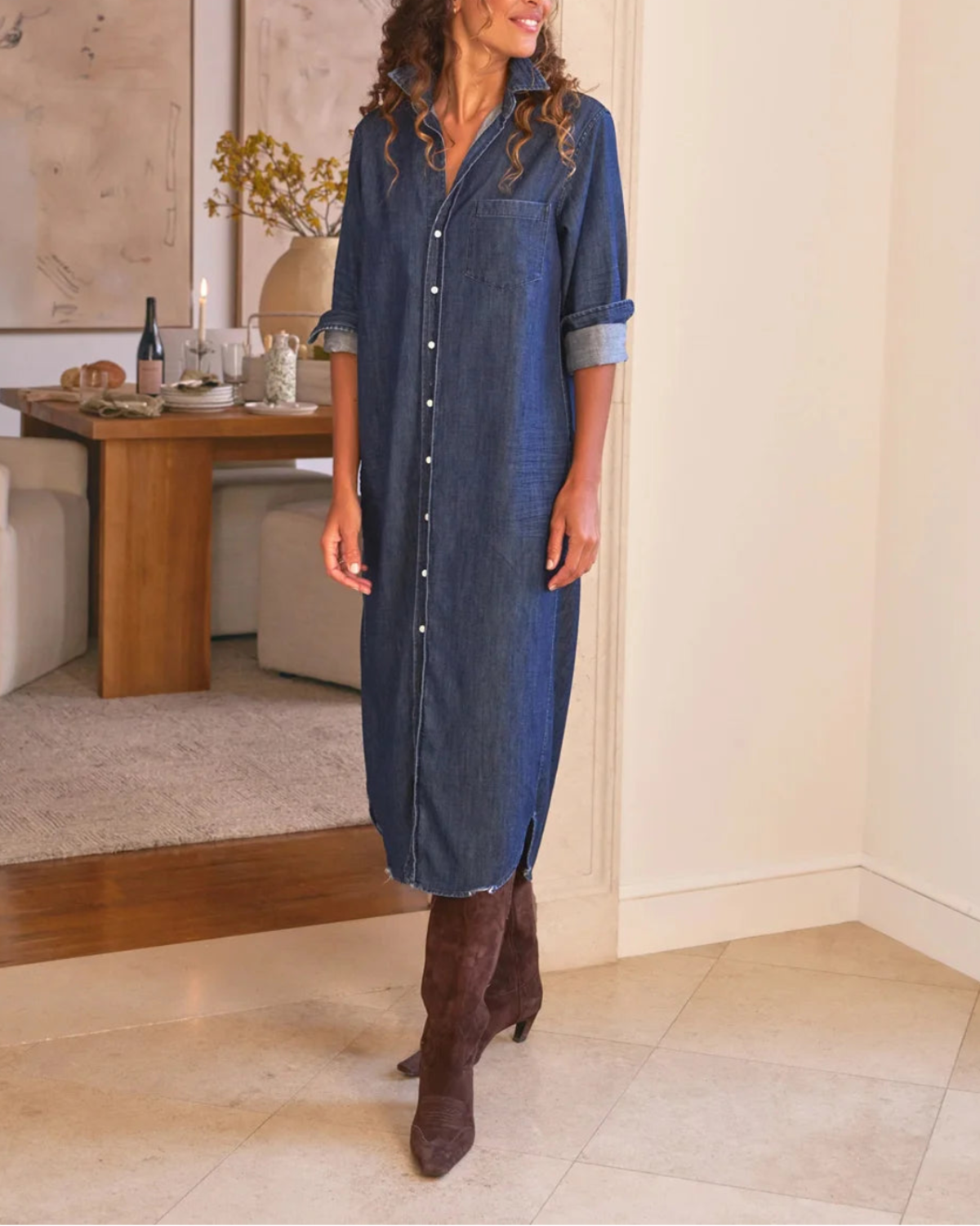 Frank & Eileen Rory Maxi Shirtdress Dress - Dark Wash Denim - Image 3 of 7