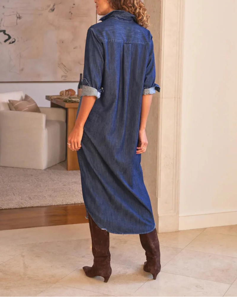 Frank & Eileen Rory Maxi Shirtdress Dress - Dark Wash Denim