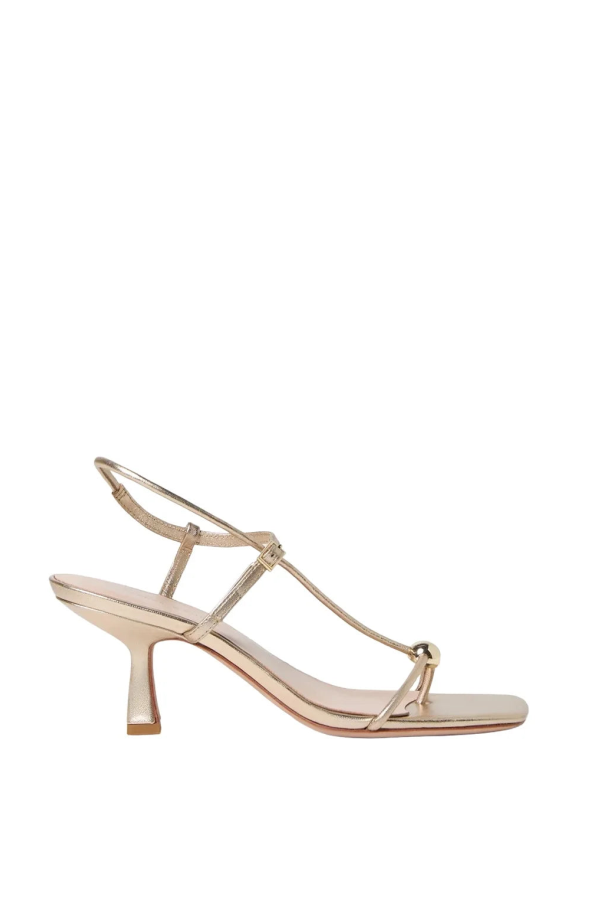 Loeffler Randall Triana Leather Mid-Heel Sandal - Gold