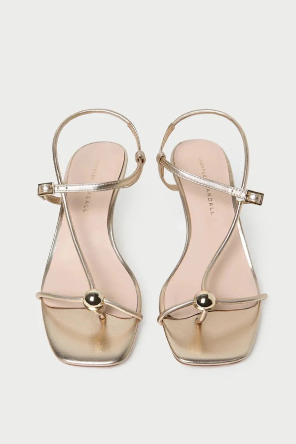 Loeffler Randall Triana Leather Mid-Heel Sandal - Gold