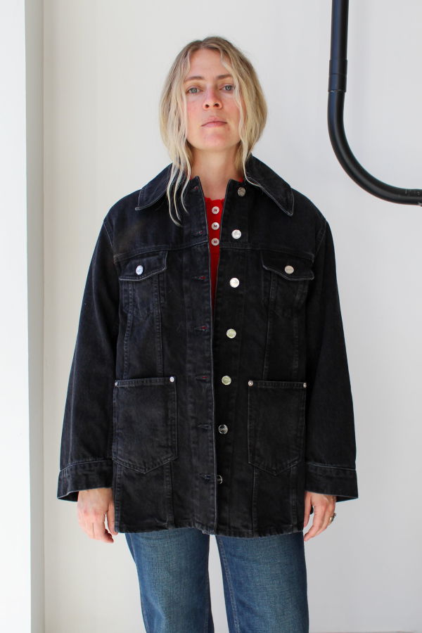 Ganni Rigid Denim Midi Jacket - Washed Black