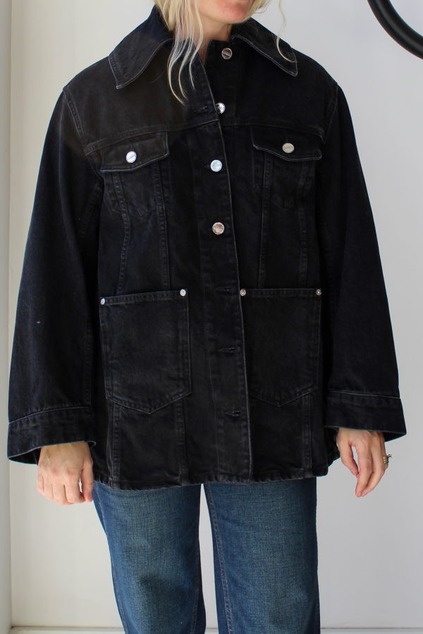 Ganni Rigid Denim Midi Jacket - Washed Black