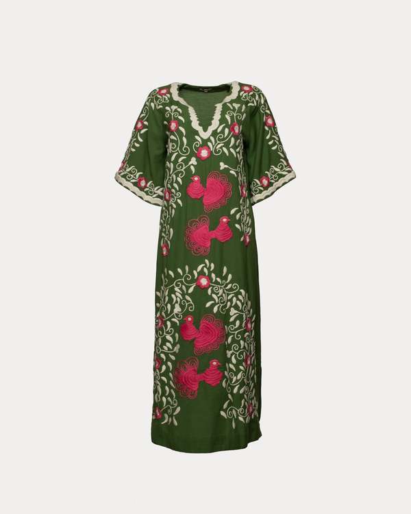 Frances Valentine Peacock Caftan Dress - Treetop/Multi