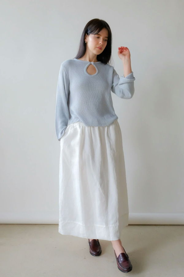 LA RELAXED Washed Linen Skirt - White