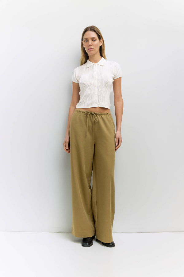 all row Ivory Pointelle Knit Button-Down Top