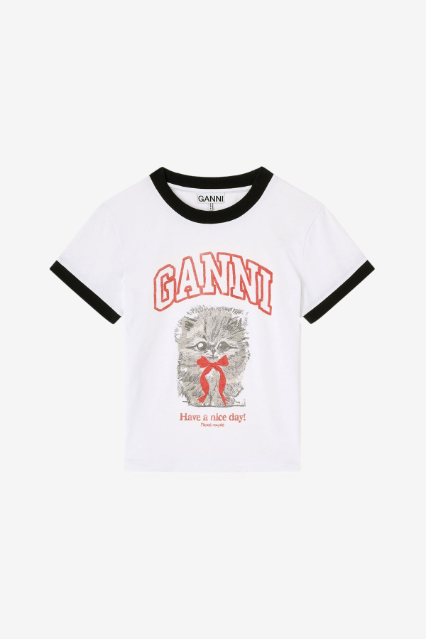 Ganni Basic Cotton Jersey Margot Kitty Print Tee