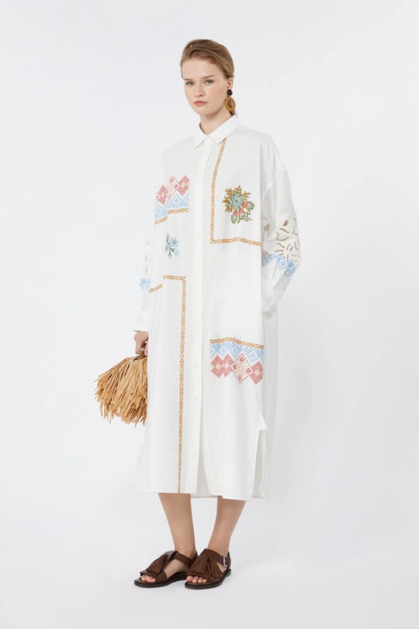 Weekend Max Mara Poplin Shirt Dress With Embroideries Dress