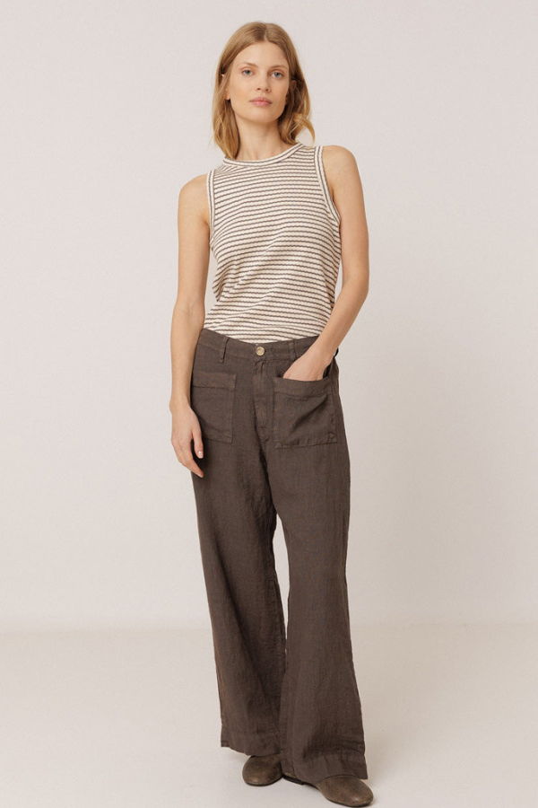 Indi & Cold Wide Leg Linen Trousers - Carbon