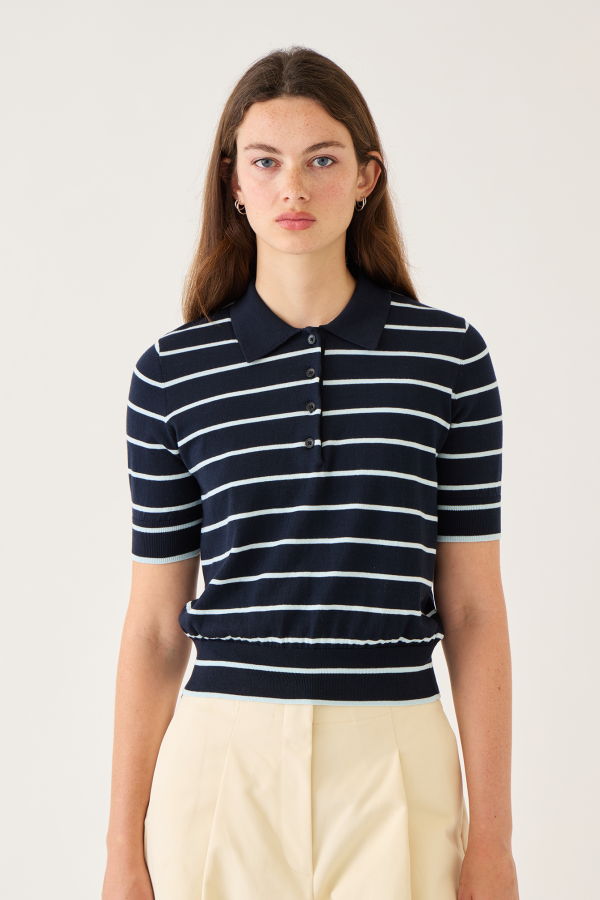 demylee Cameron Stripe Cotton Polo Top