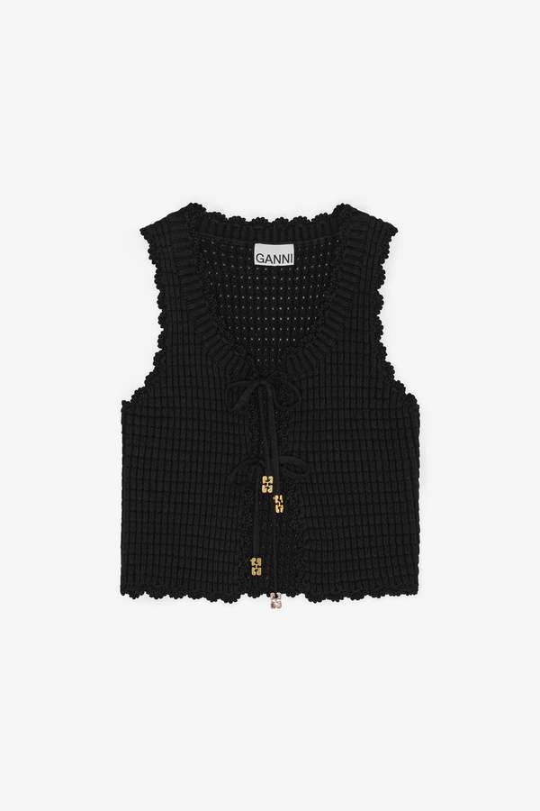Ganni Cotton Cashmere Crochet Applique Vest