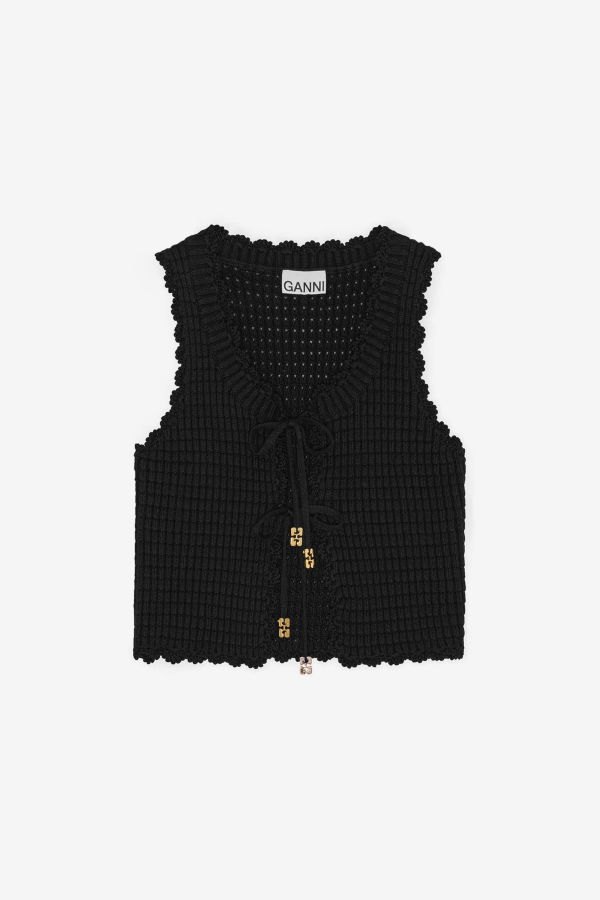 Ganni Cotton Cashmere Crochet Applique Vest