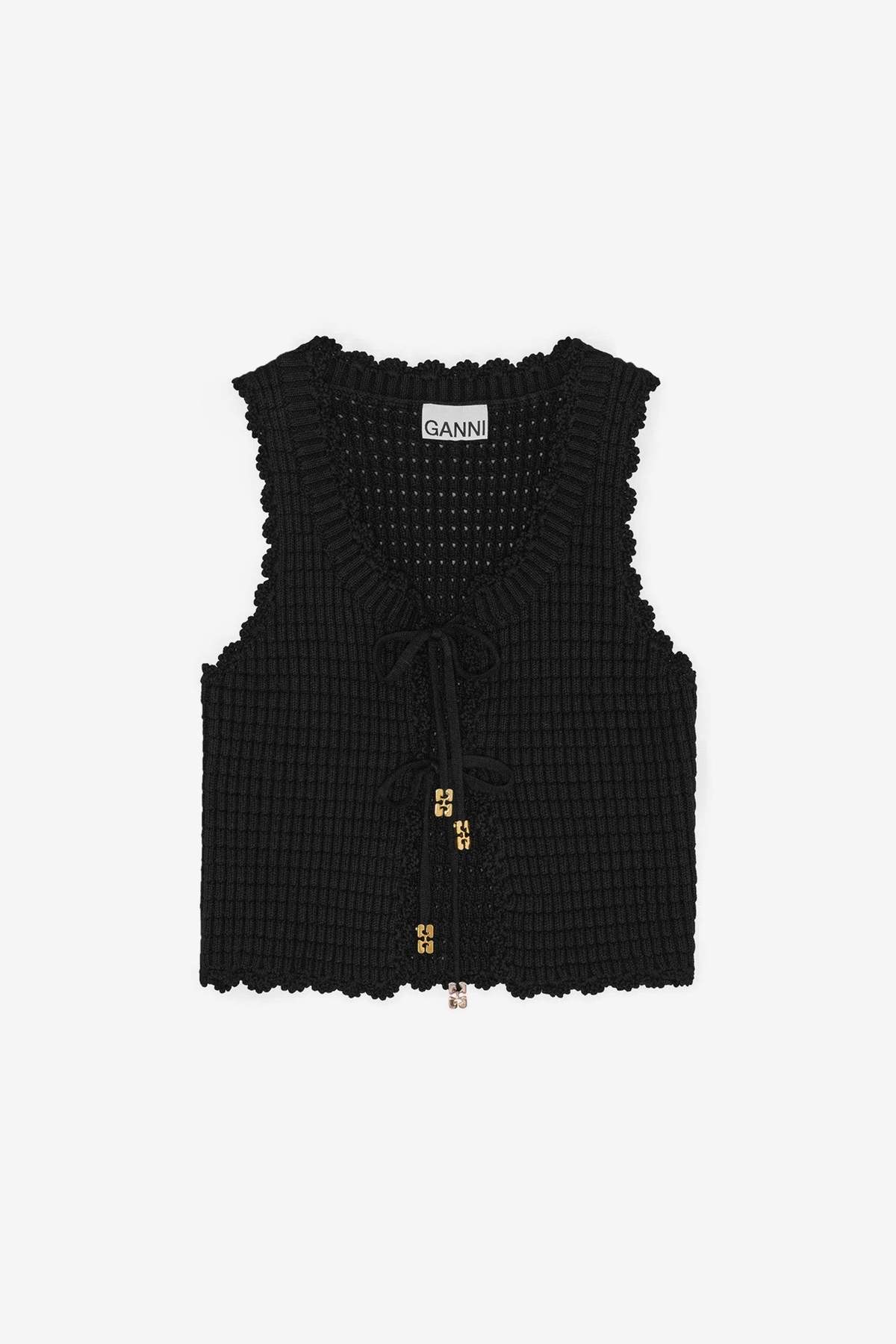 Ganni Cotton Cashmere Crochet Applique Vest - Image 1 of 4