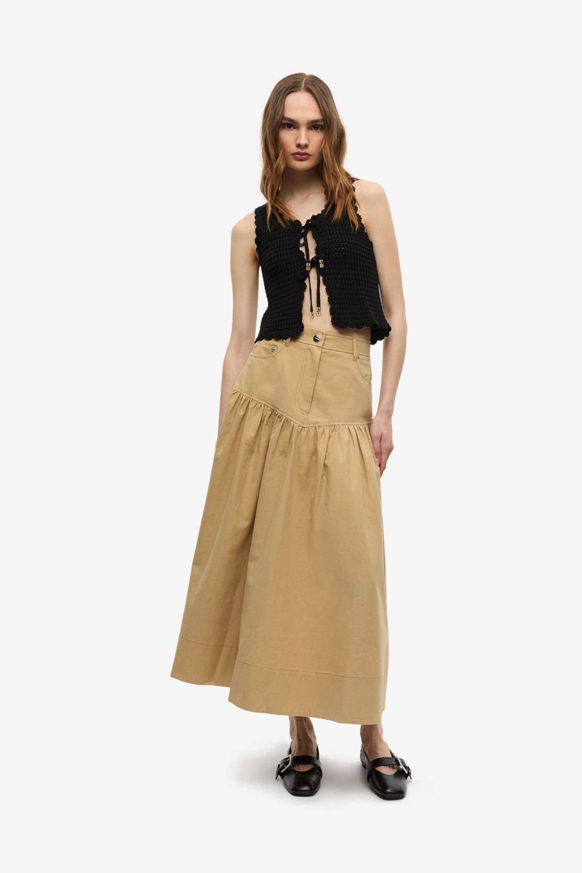 Ganni Cotton Cashmere Crochet Applique Vest - Image 2 of 4