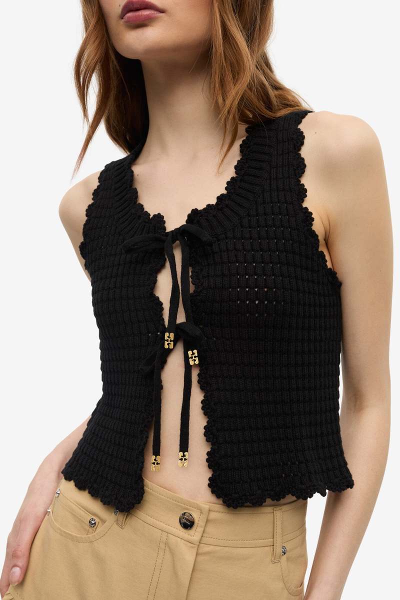 Ganni Cotton Cashmere Crochet Applique Vest