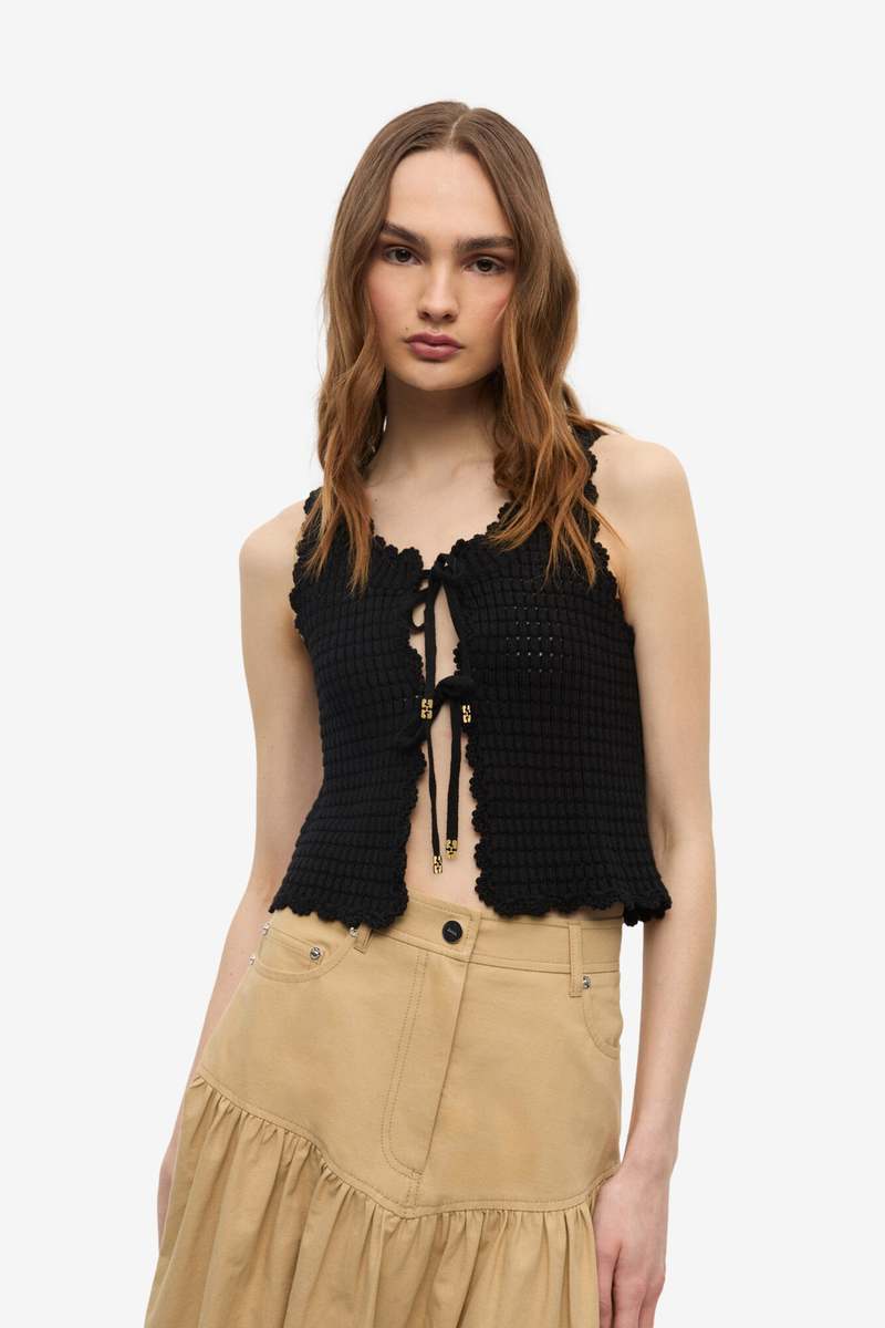 Ganni Cotton Cashmere Crochet Applique Vest