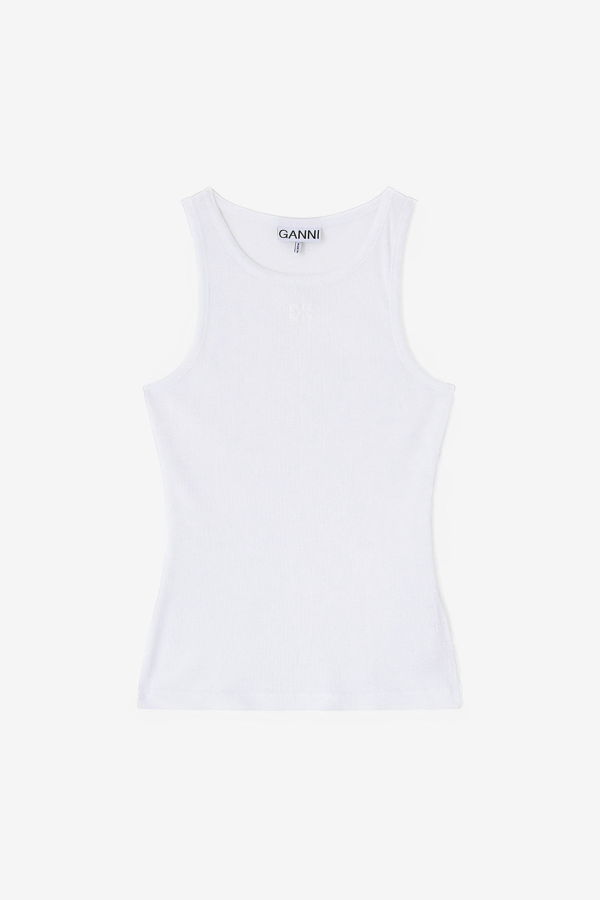 Ganni Soft Cotton Rib Tank Top - Bright White
