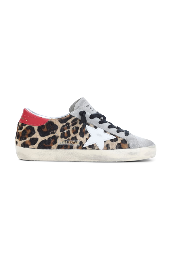 Golden Goose Leopard Cow Leather Superstar Sneakers - Leopard White Red