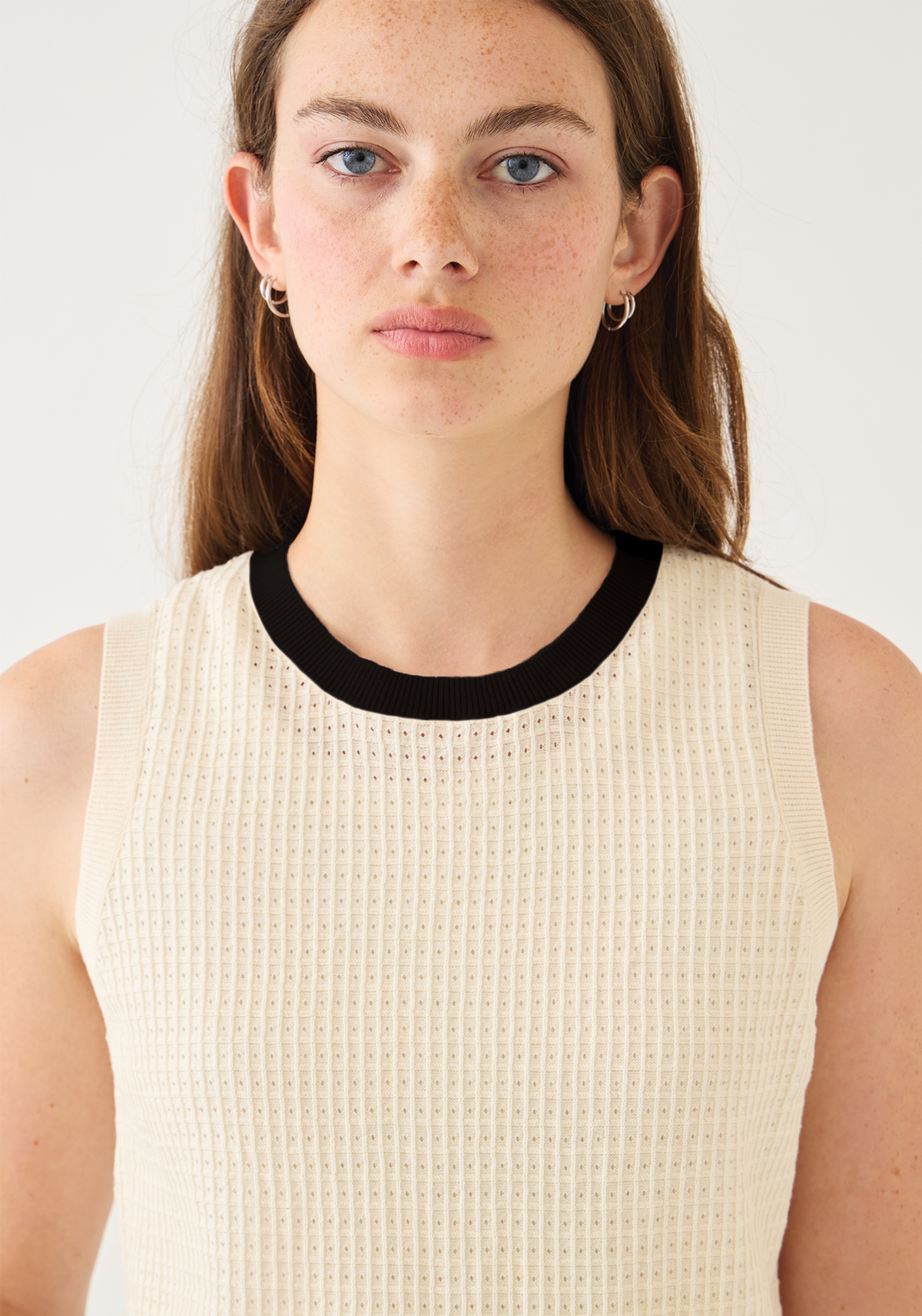 demylee Issa Waffle Pointelle Cotton Top - Image 1 of 6