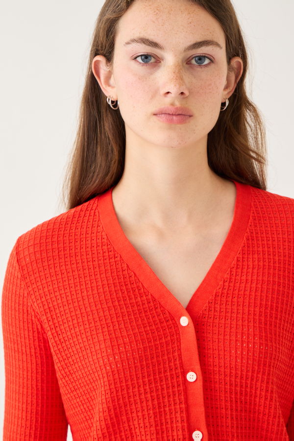 demylee Kiki Waffle Pointelle Cotton Cardigan