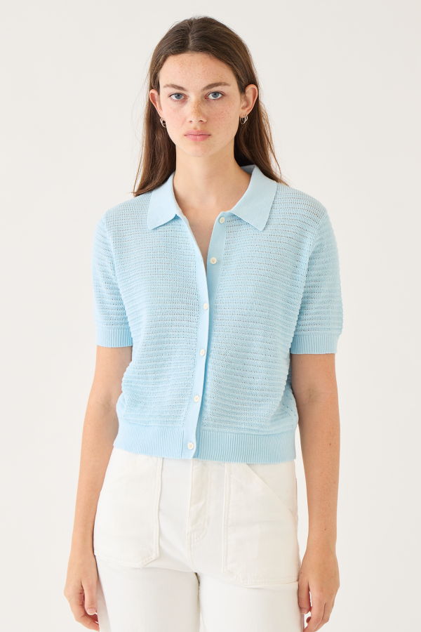 demylee Rachel Pointelle Rib Cotton Polo Top