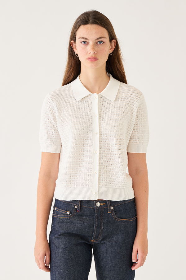 demylee Rachel Pointelle Rib Cotton Polo Top