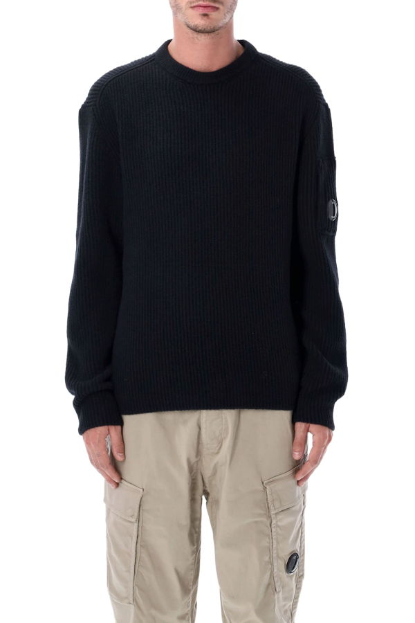 C.P. Company Wool Blend Ribbed Crewneck Sweater - Black