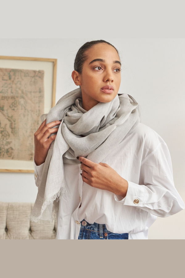 Variously Pebble Hand Woven Soft Linen Scarf