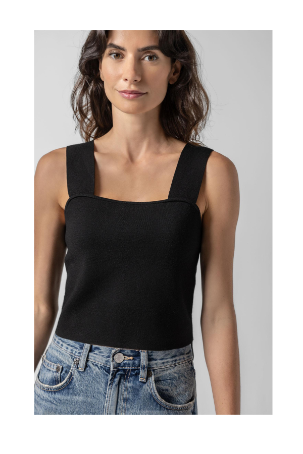 Lilla P. Wide Strap Knit Tank - Black