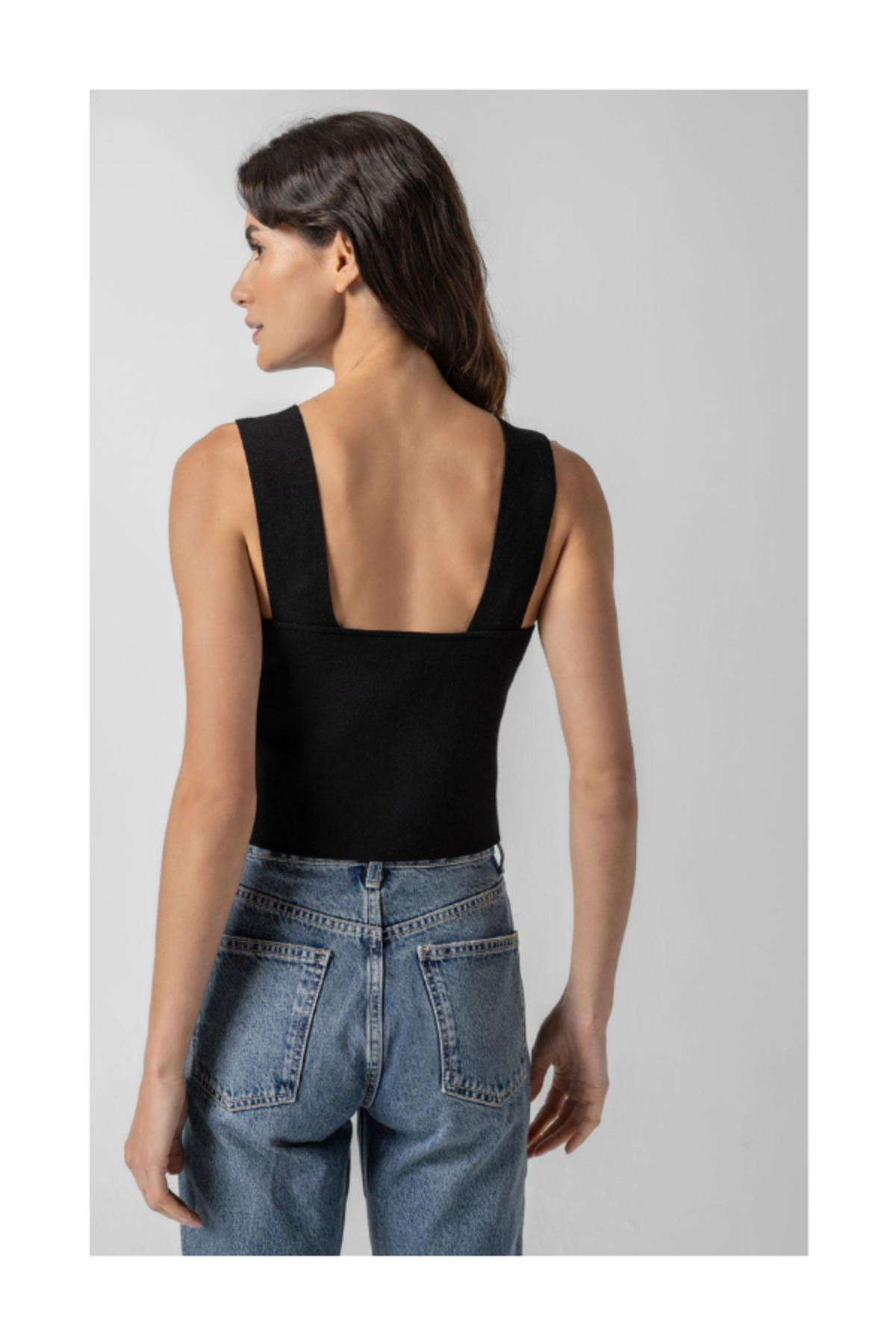 Lilla P. Wide Strap Knit Tank - Black - Image 2 of 2