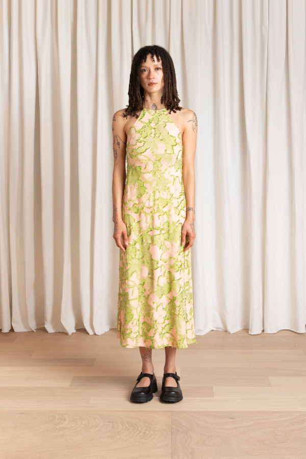 Ali Golden High Neck Bias Dress