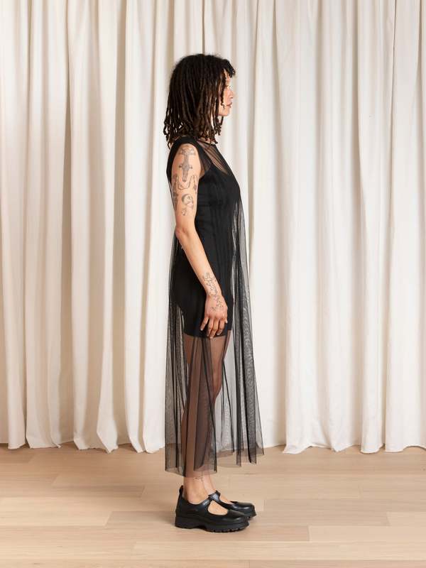 Ali Golden Pleated Mesh High Neck Dress