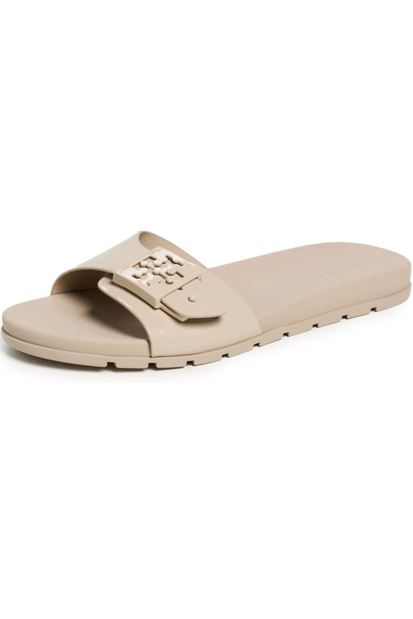 Tory Burch Mellow Buckle Slides - Stone Gray