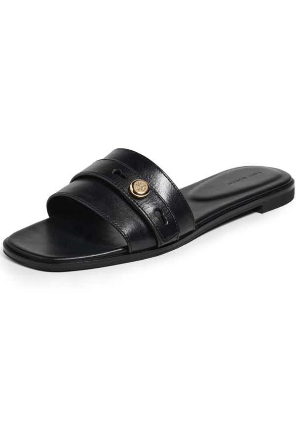 Tory Burch Romy Leather Slides - Perfect Black
