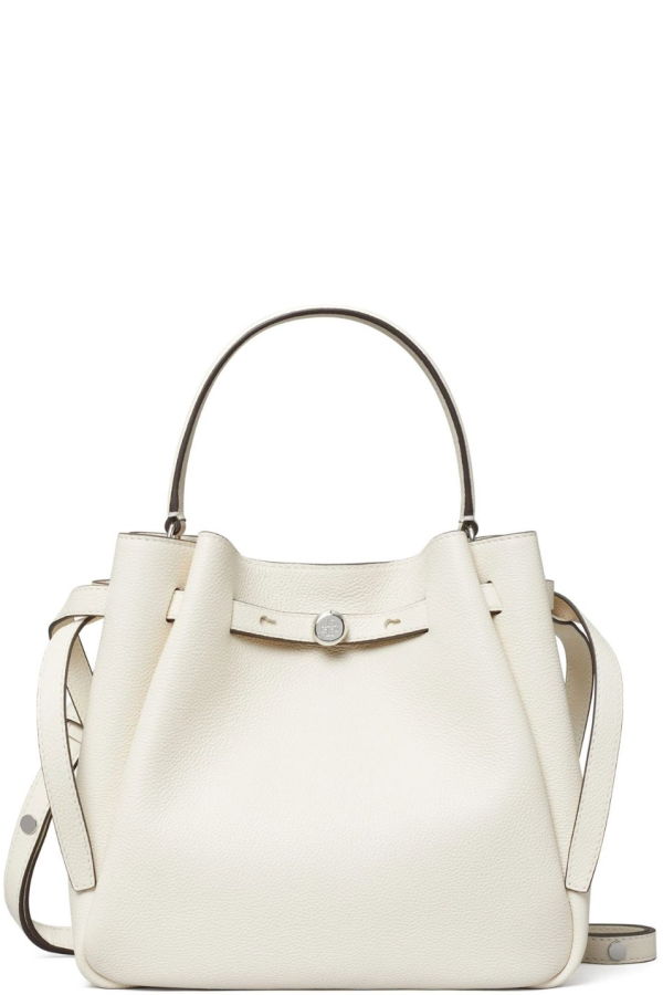 Tory Burch Romy Pebbled Leather Bucket Bag - Light Cream